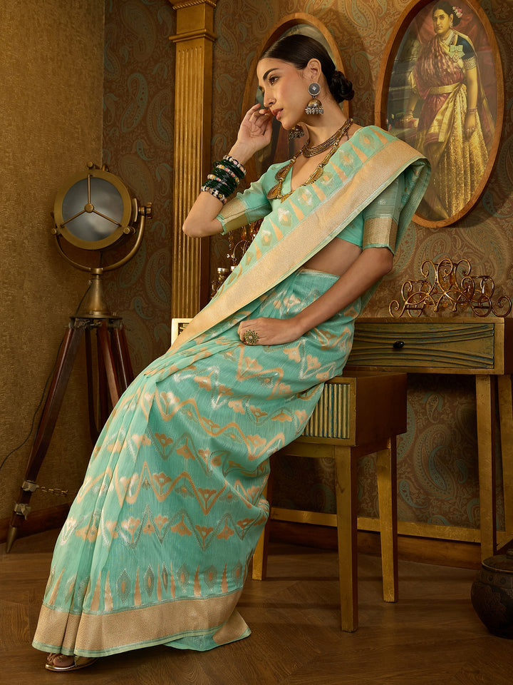 Soft Blue Banarasi Linen Saree