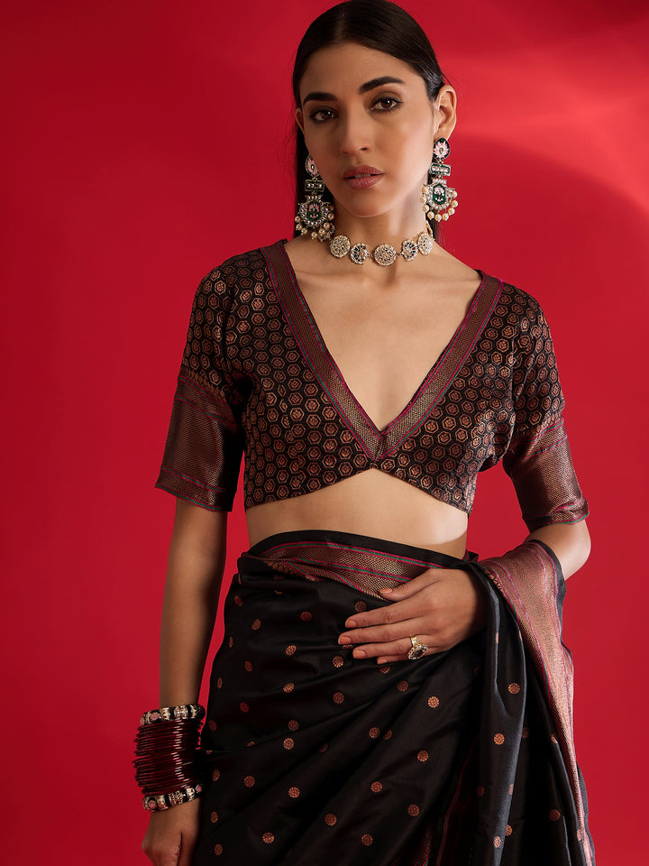 Stunning Black Banarasi Satin Saree