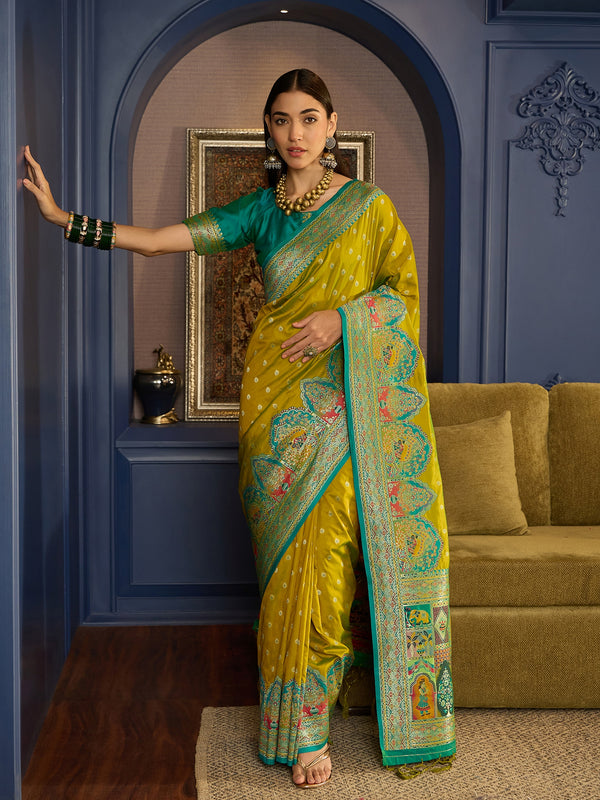 Stunning Green Banarasi Satin Saree