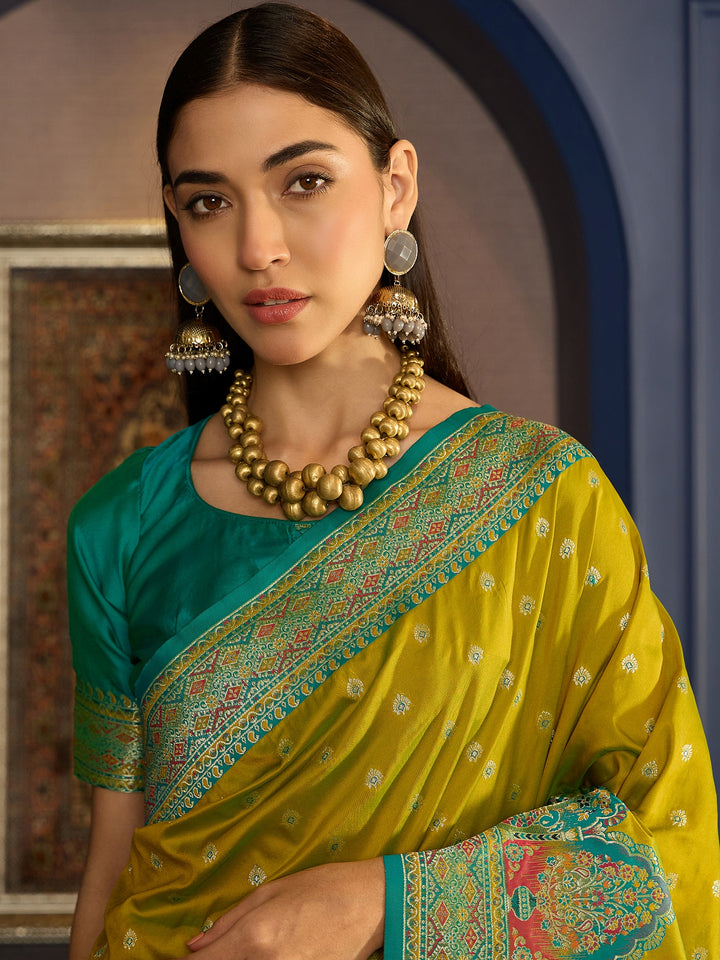 Stunning Green Banarasi Satin Saree