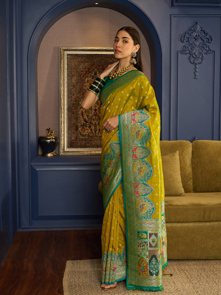 Stunning Green Banarasi Satin Saree