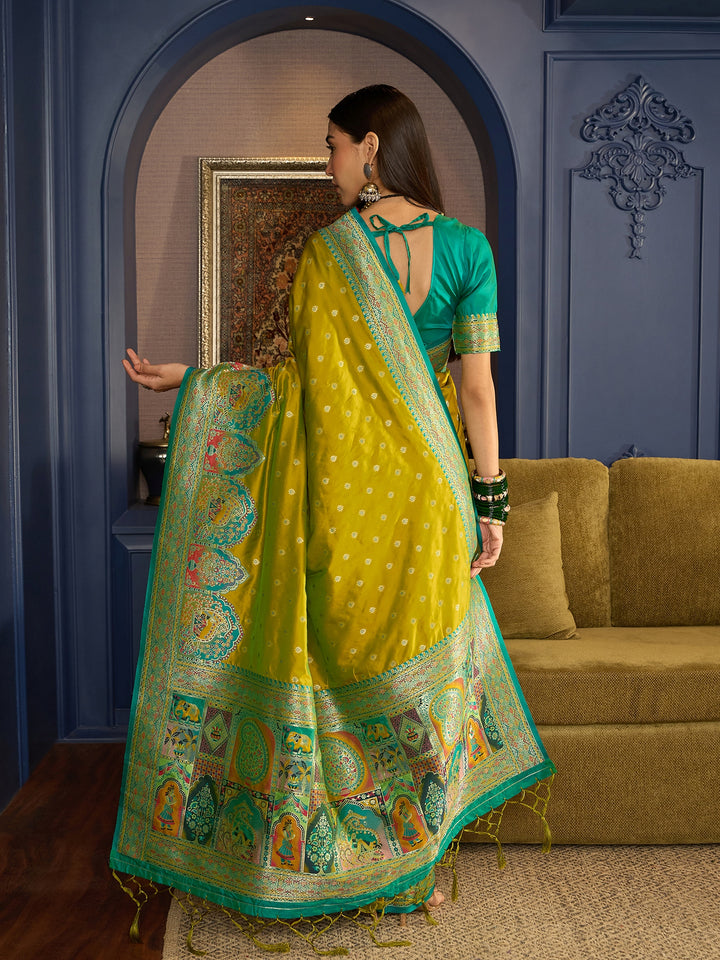 Stunning Green Banarasi Satin Saree