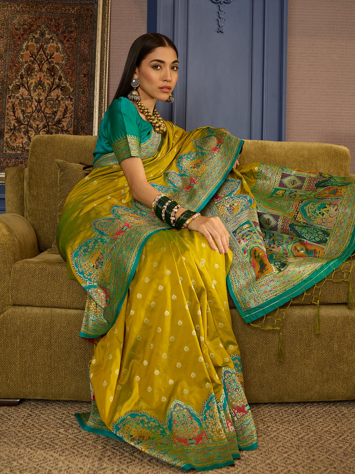 Stunning Green Banarasi Satin Saree