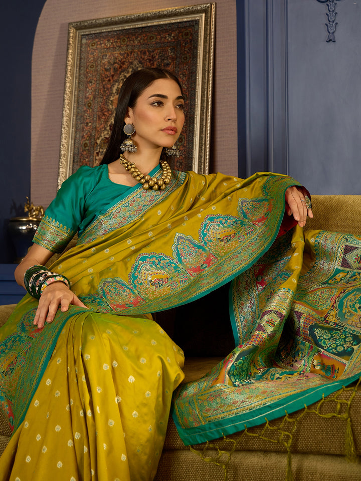 Stunning Green Banarasi Satin Saree