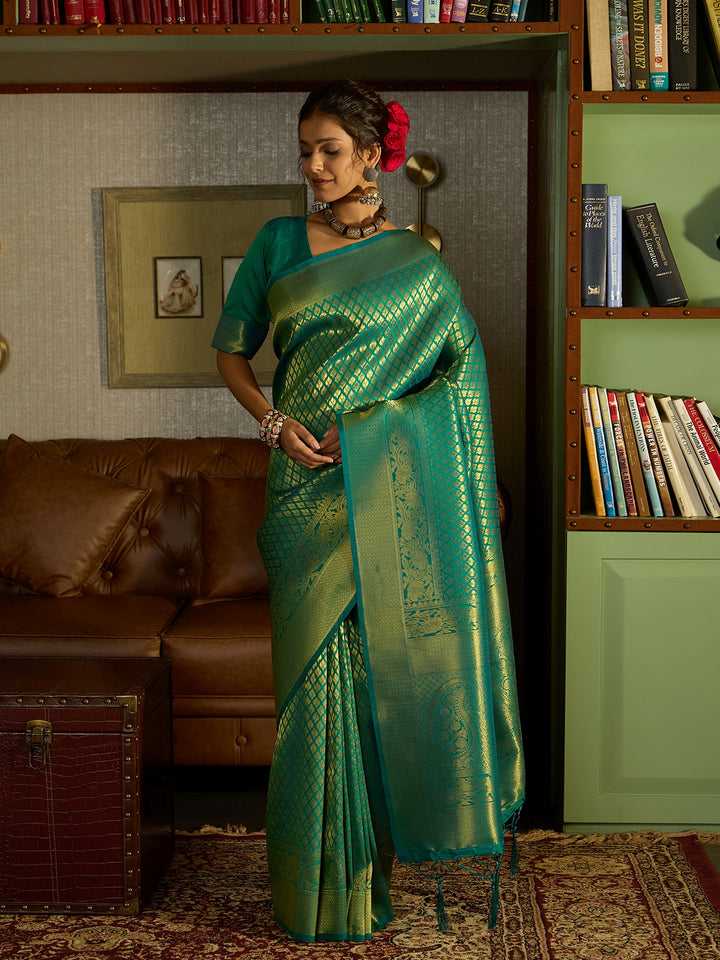 Stunning Green Banarasi Silk Saree