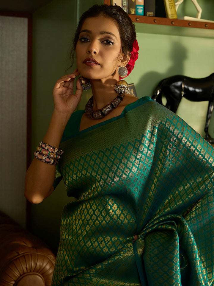 Stunning Green Banarasi Silk Saree