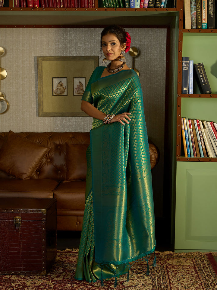 Stunning Green Banarasi Silk Saree