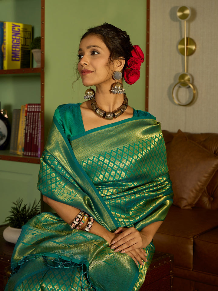 Stunning Green Banarasi Silk Saree