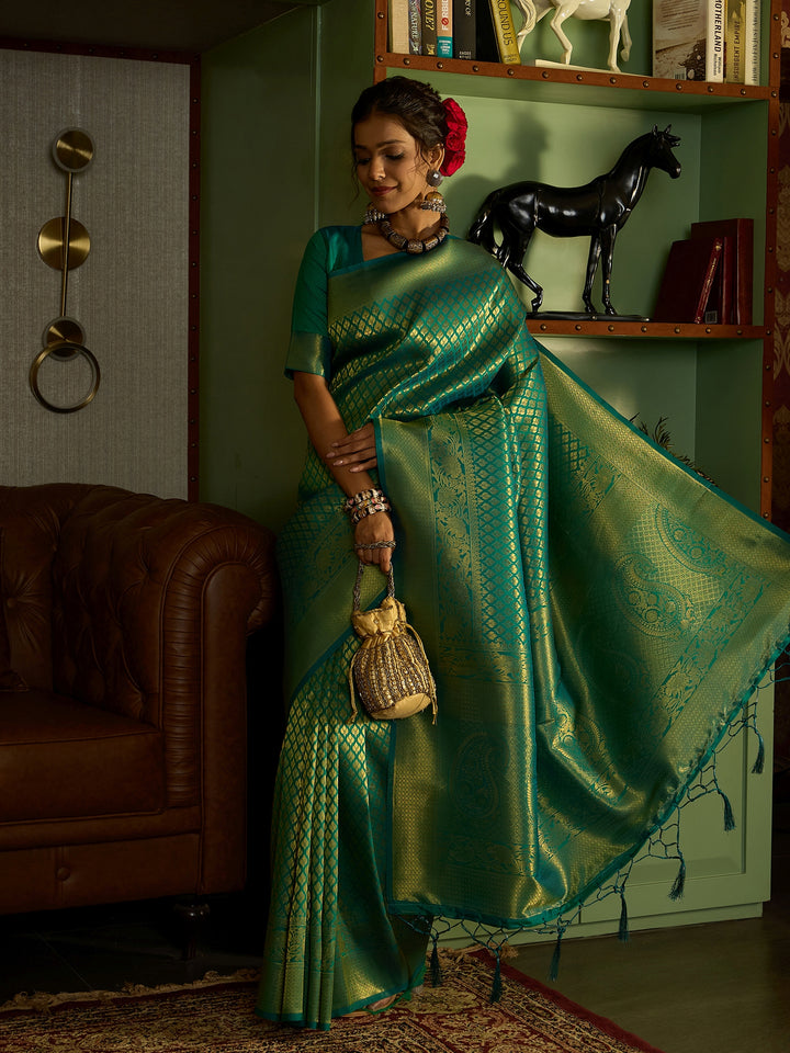 Stunning Green Banarasi Silk Saree