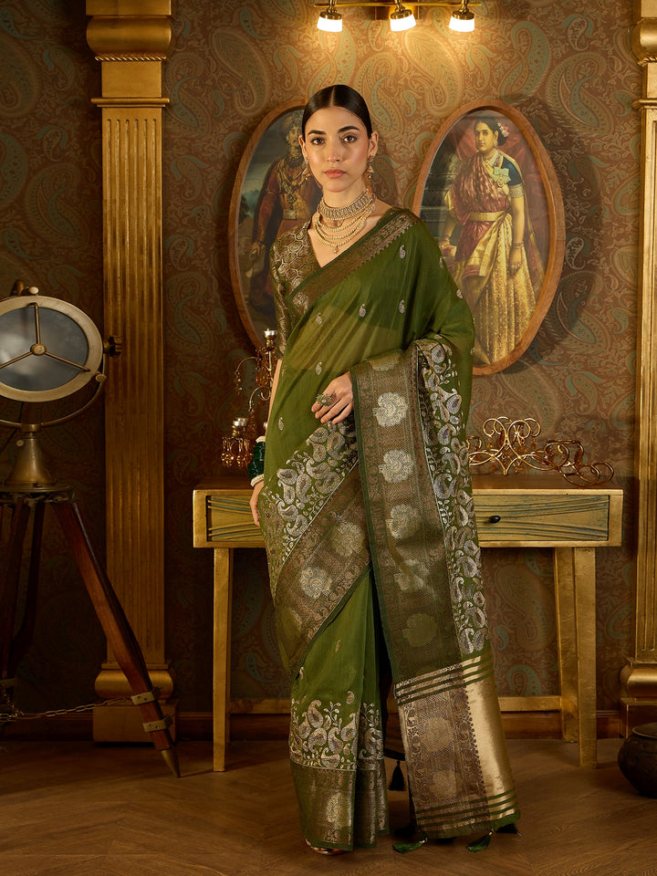 Stunning Green Banarasi Silk Saree