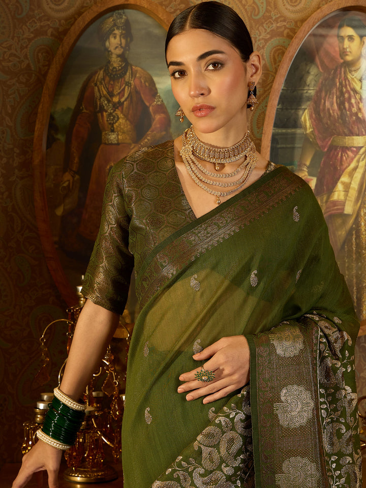 Stunning Green Banarasi Silk Saree