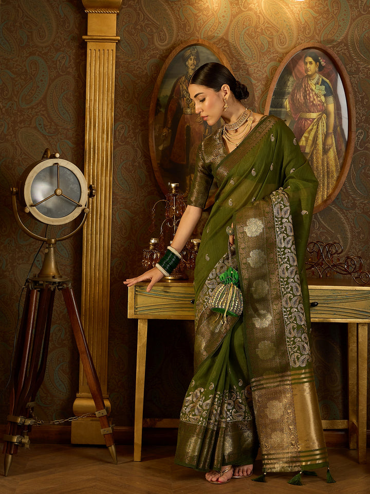 Stunning Green Banarasi Silk Saree