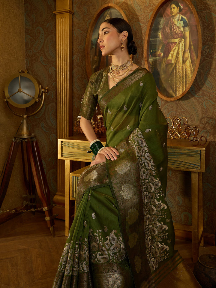 Stunning Green Banarasi Silk Saree