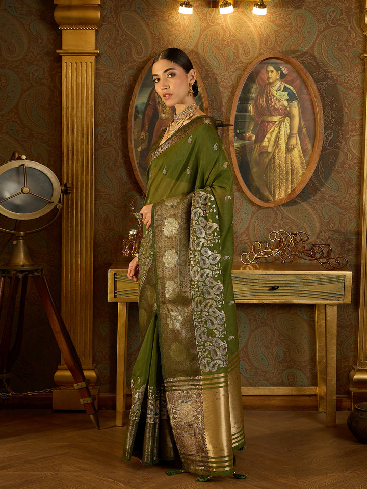 Stunning Green Banarasi Silk Saree