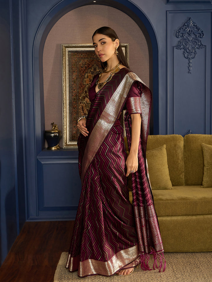 Stunning Purple Satin Saree