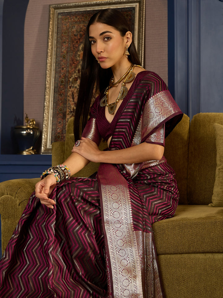 Stunning Purple Satin Saree