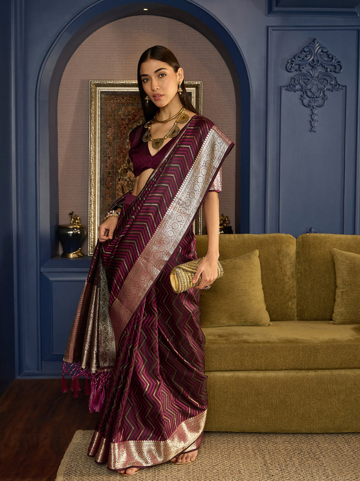 Stunning Purple Satin Saree