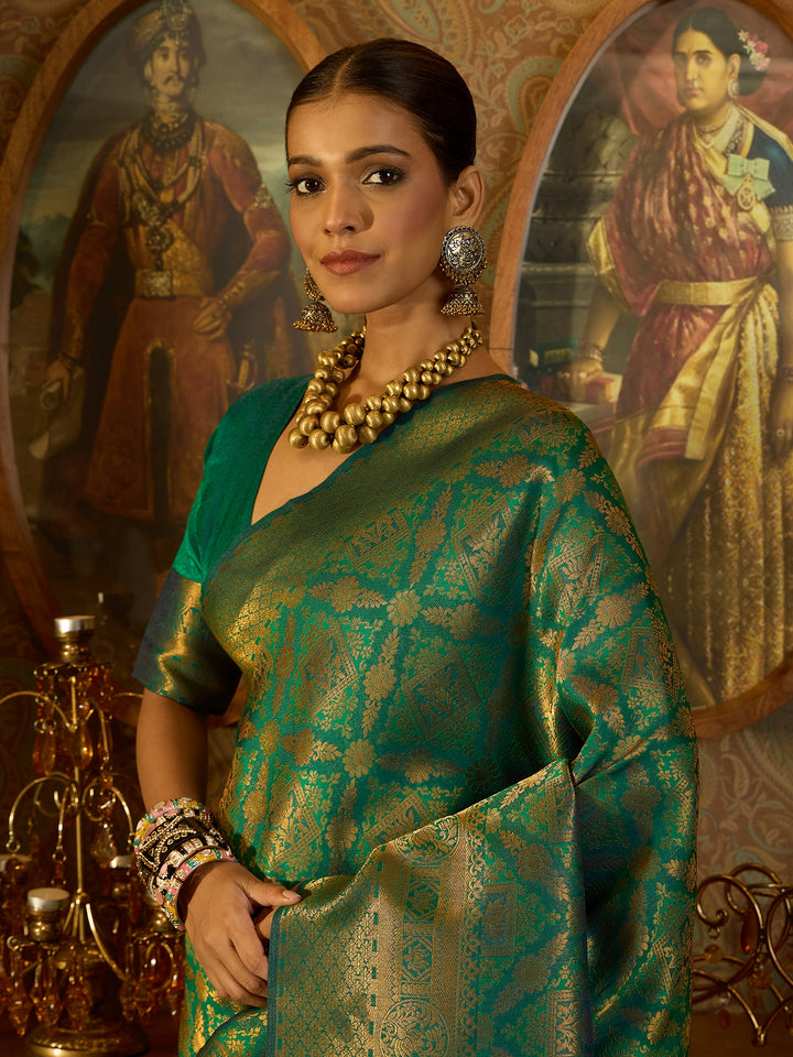 Timeless Green Banarasi Satin Saree