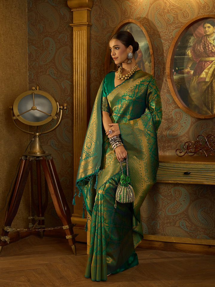 Timeless Green Banarasi Satin Saree