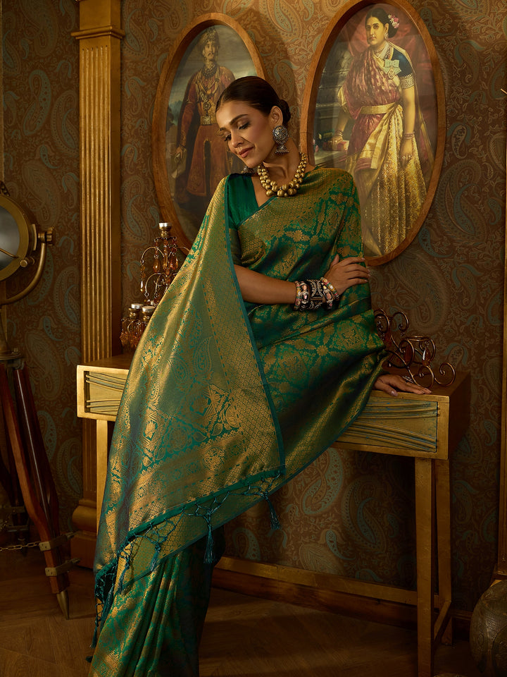 Timeless Green Banarasi Satin Saree