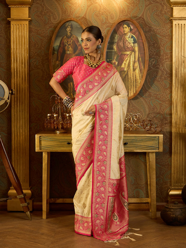 Timeless Pink Banarasi Satin Saree