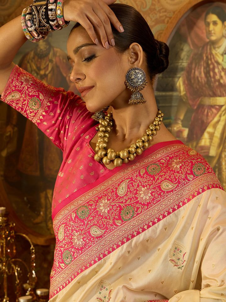 Timeless Pink Banarasi Satin Saree