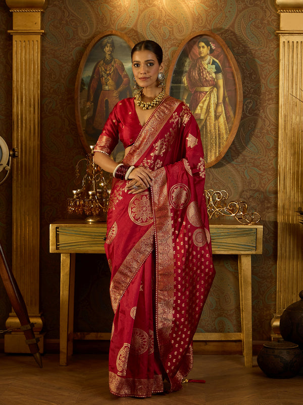 Timeless Red Banarasi Satin Saree