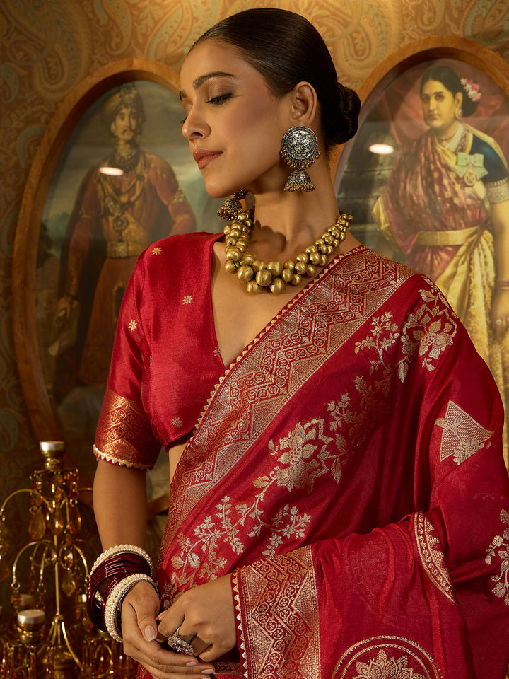 Timeless Red Banarasi Satin Saree