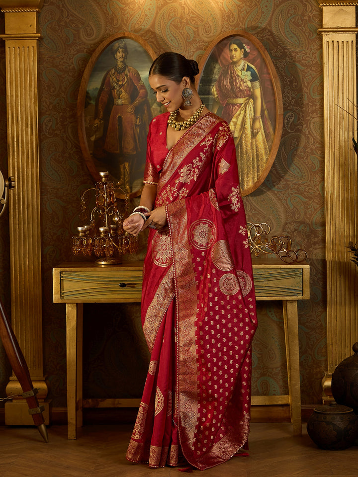 Timeless Red Banarasi Satin Saree