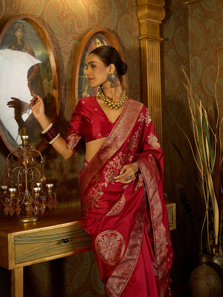 Timeless Red Banarasi Satin Saree