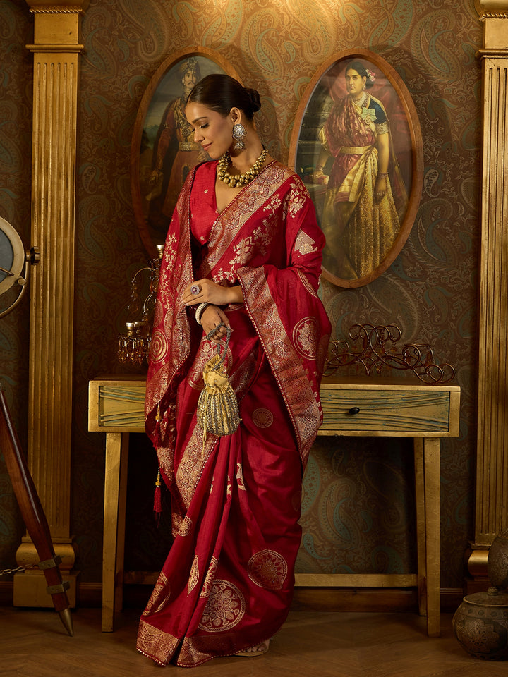 Timeless Red Banarasi Satin Saree