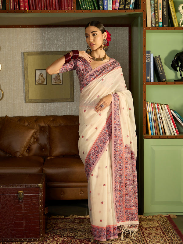 Timeless Red White Cotton Saree