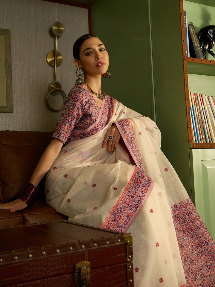 Timeless Red White Cotton Saree
