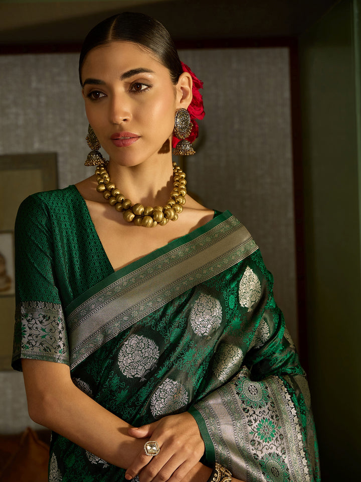 Traditional Green Banarasi Silk Saree