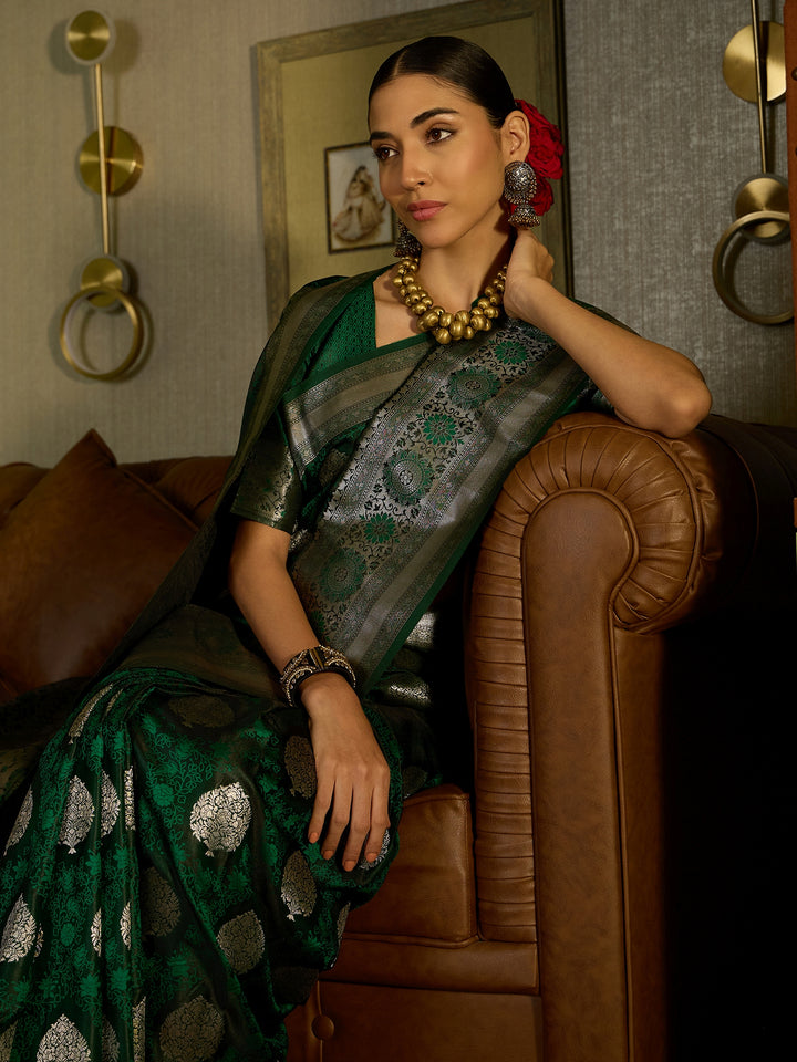 Traditional Green Banarasi Silk Saree