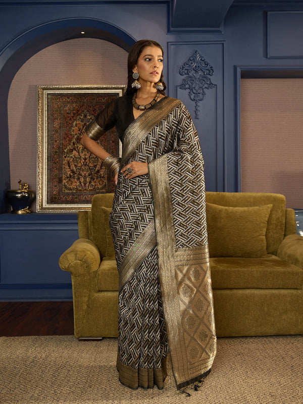 Traditional Linen Black Saree For Women