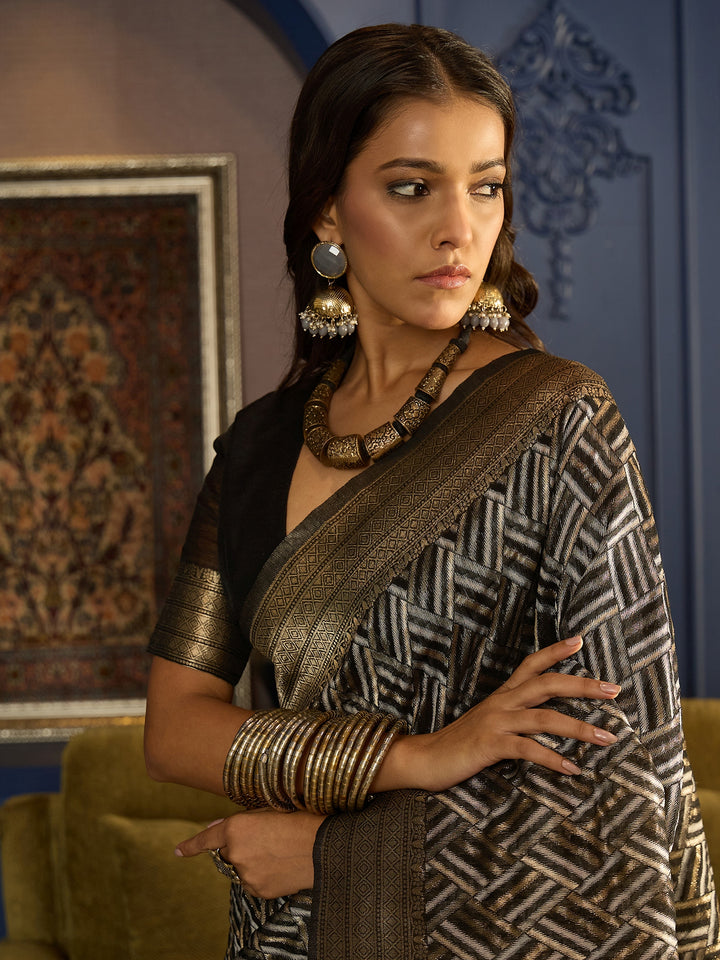 Traditional Linen Black Saree For Women