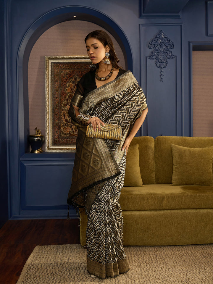 Traditional Linen Black Saree For Women