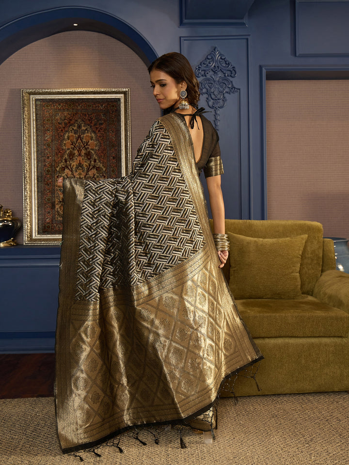 Traditional Linen Black Saree For Women