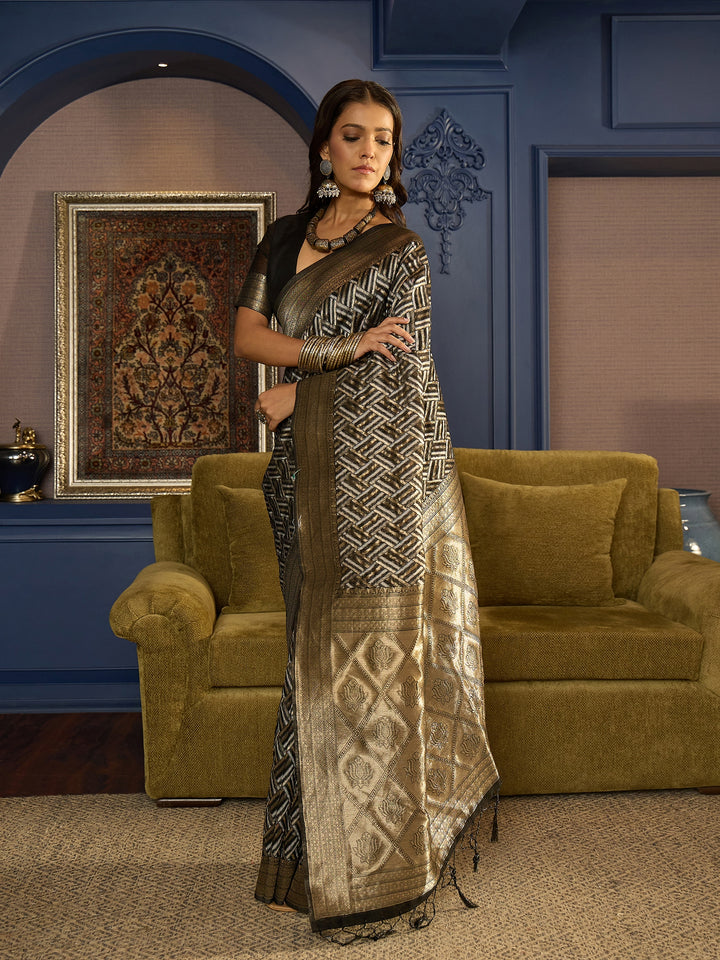 Traditional Linen Black Saree For Women