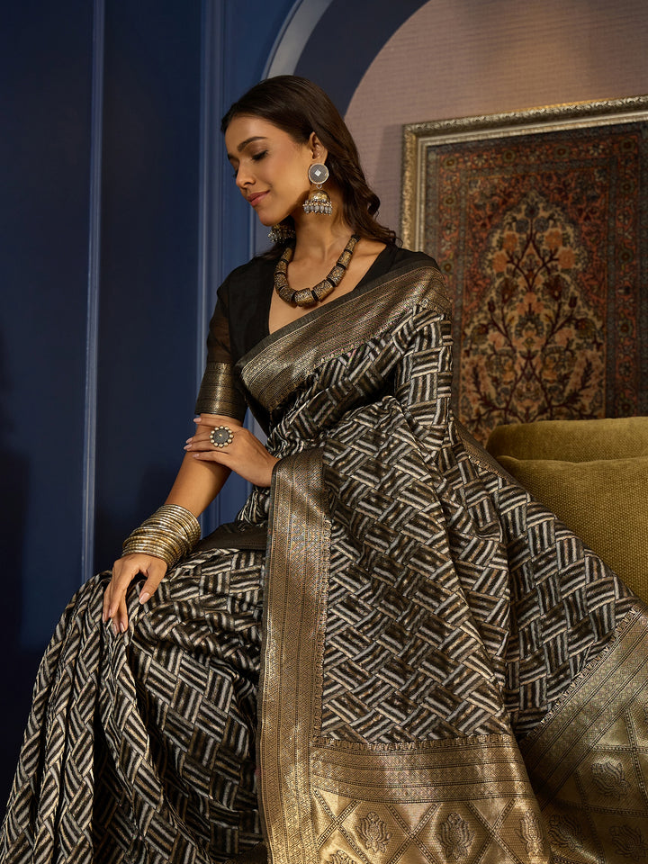 Traditional Linen Black Saree For Women
