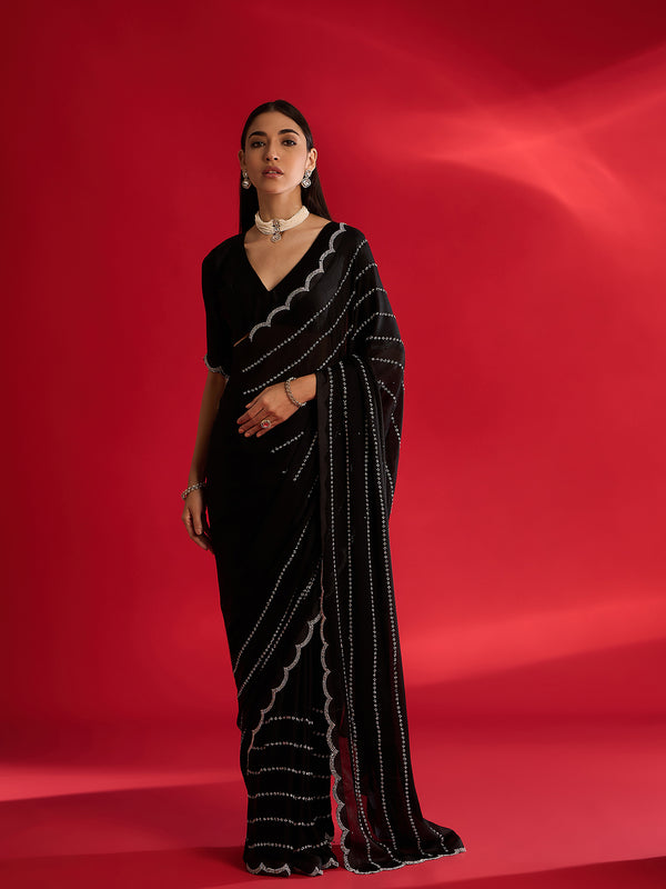 Vibrant Black Jimmy Choo Saree For Wedding