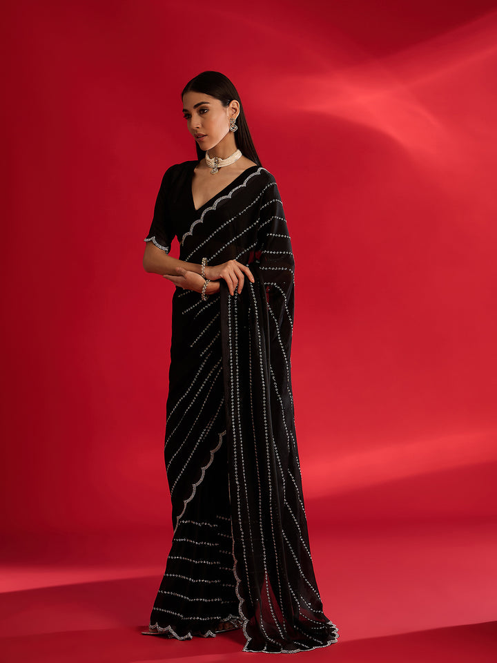 Vibrant Black Jimmy Choo Saree For Wedding