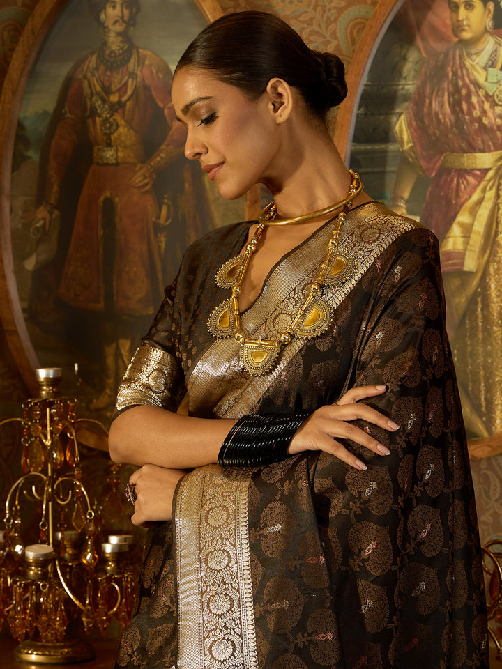 Vibrant Brown Satin Saree