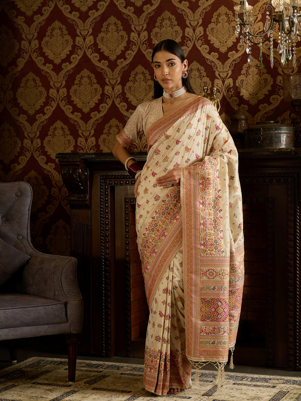 Vibrant White Banarasi Satin Saree