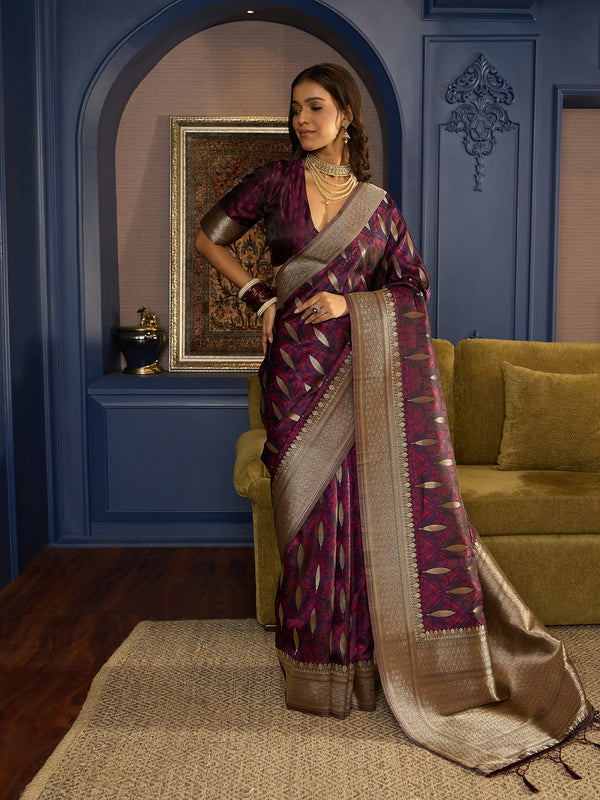 Vibrant Wine Banarasi Silk Saree