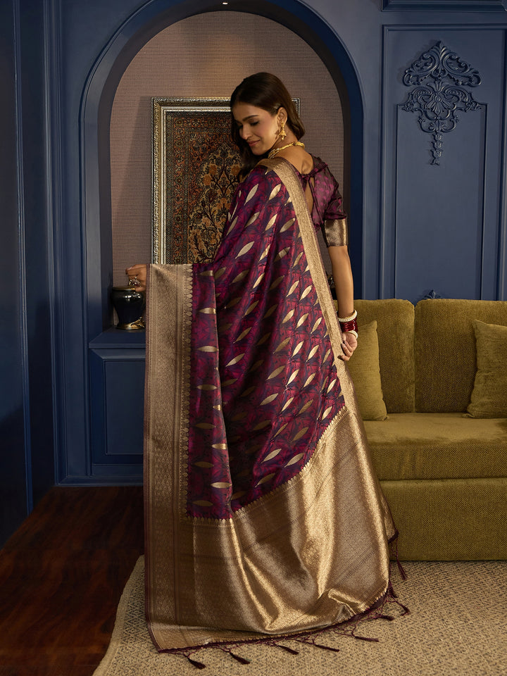 Vibrant Wine Banarasi Silk Saree