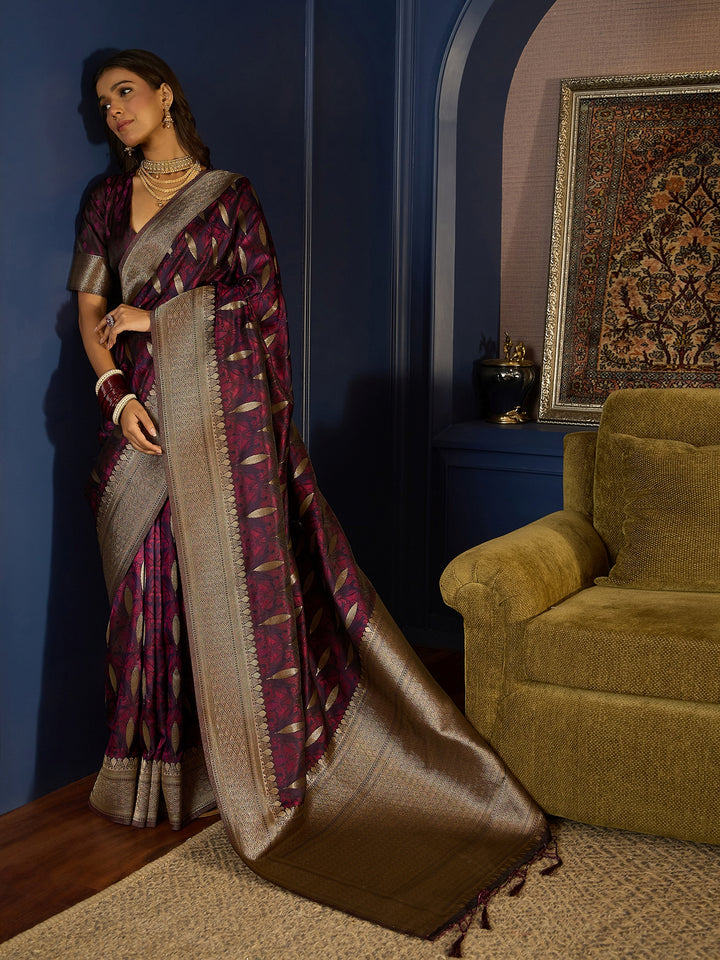 Vibrant Wine Banarasi Silk Saree