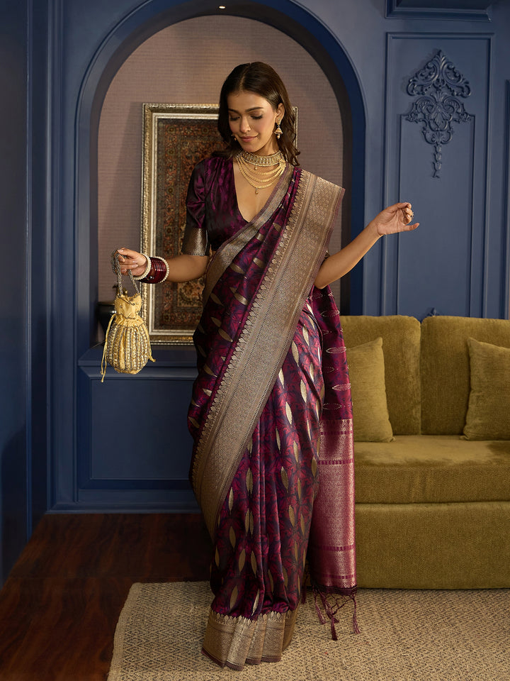 Vibrant Wine Banarasi Silk Saree