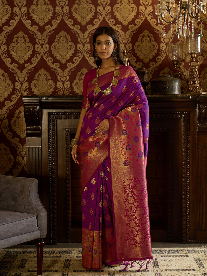 Vibrant Wine Banarasi Silk Saree